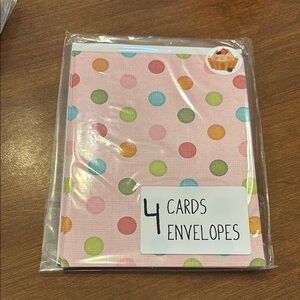 4 Polka Dot Greeting Cards Set - Pink, Green, Blue